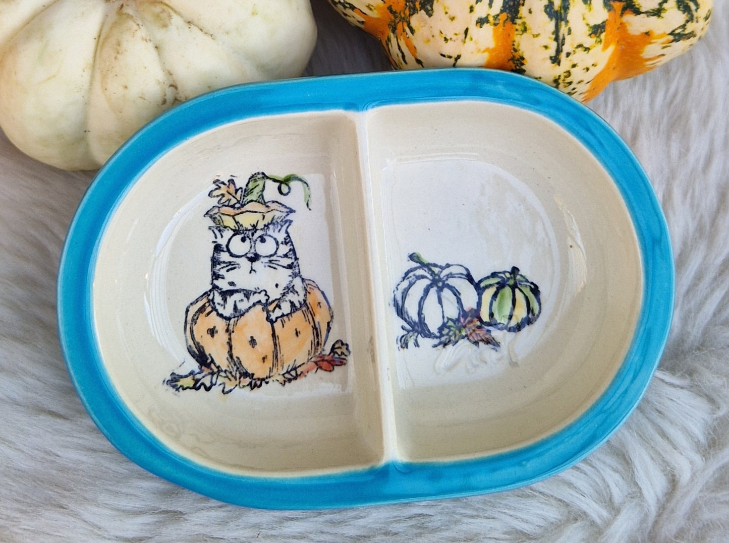 Keramik Schale für Surefeed mit Farbrand "Finn's Kürbis Spaß" geteilte Ausführung