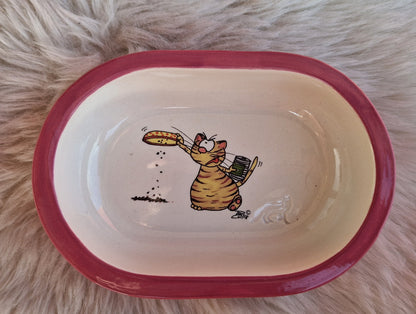 Keramik Schale für Surefeed mit Farbrand und Pucki leert Napf aus