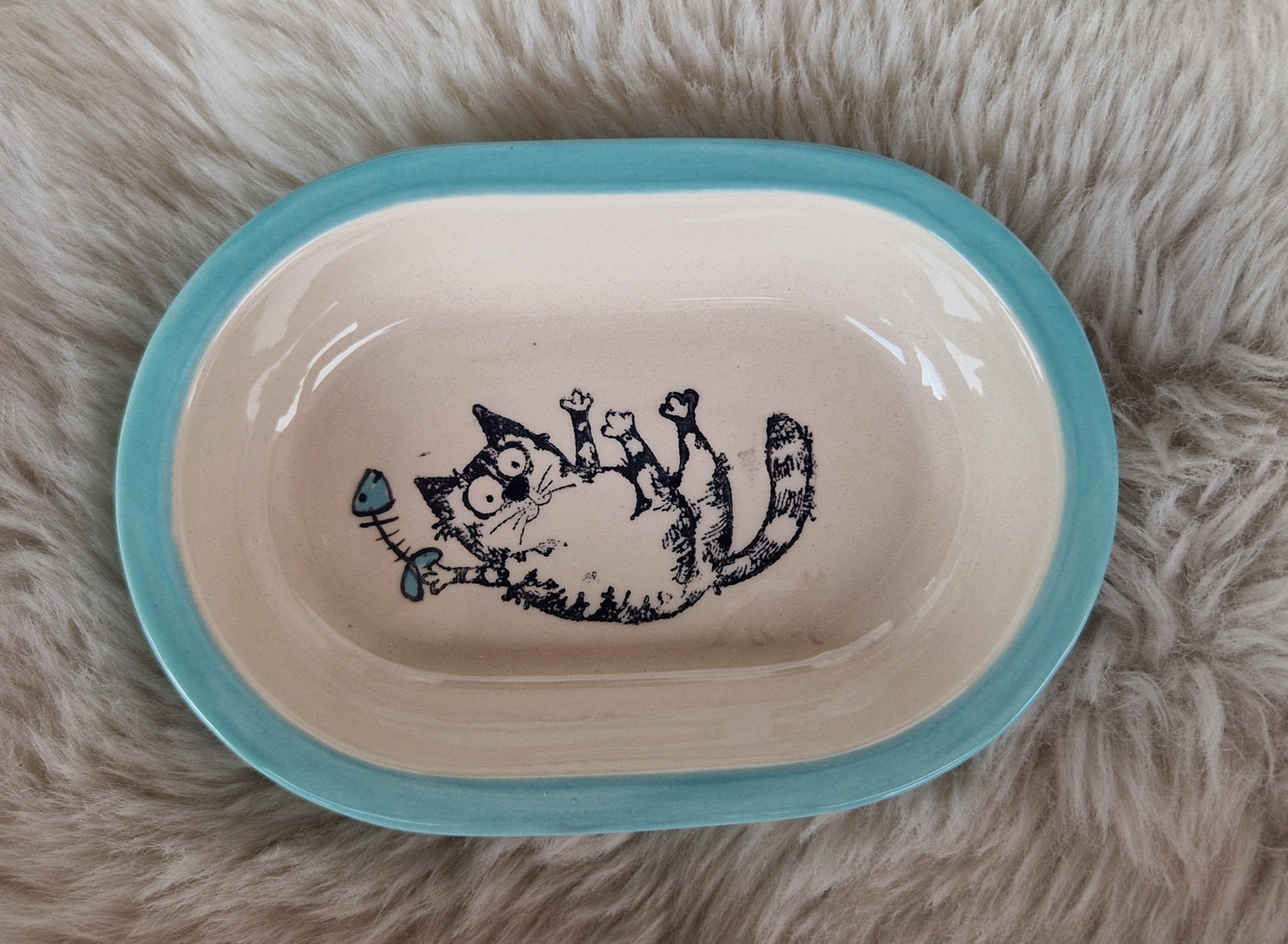 Keramik Schale für Surefeed mit Farbrand "Finn im Katzenglück mit Gräte"
