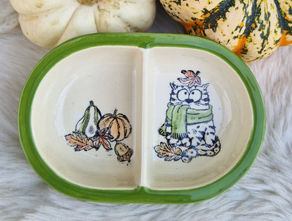 Keramik Schale für Surefeed mit Farbrand "Finn's Kürbis Spaß" geteilte Ausführung