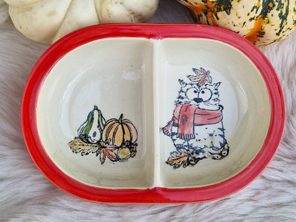 Keramik Schale für Surefeed mit Farbrand "Finn's Kürbis Spaß" geteilte Ausführung