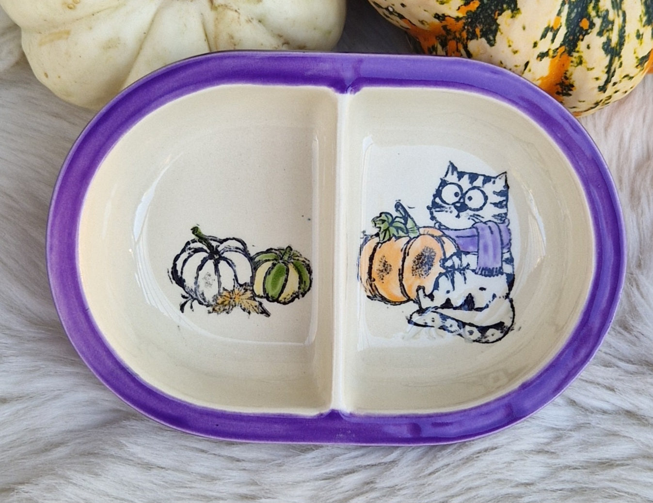 Keramik Schale für Surefeed mit Farbrand "Finn's Kürbis Spaß" geteilte Ausführung