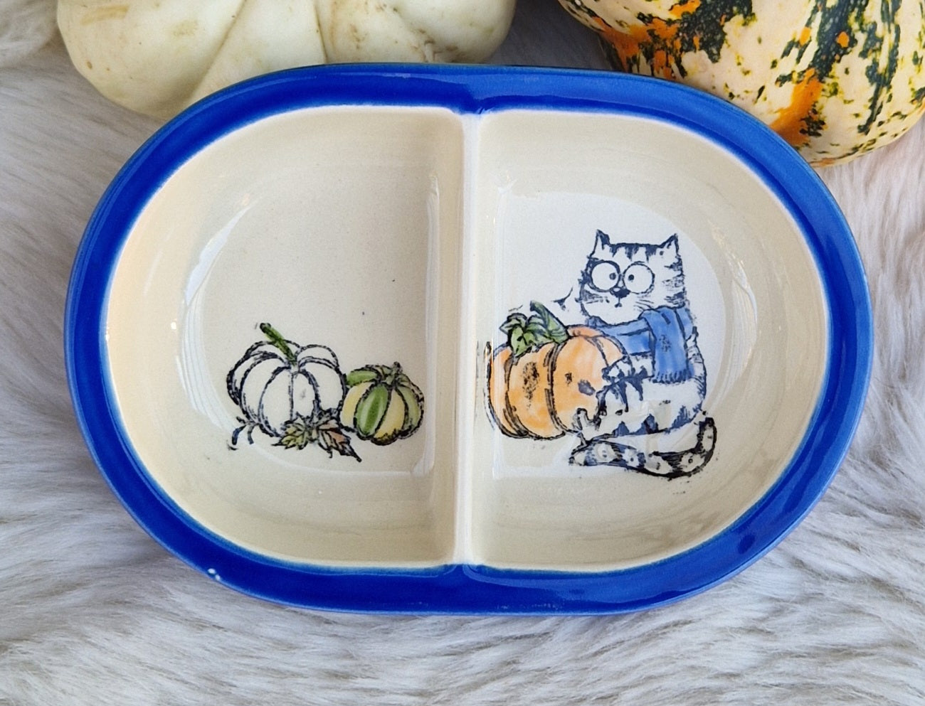 Keramik Schale für Surefeed mit Farbrand "Finn's Kürbis Spaß" geteilte Ausführung