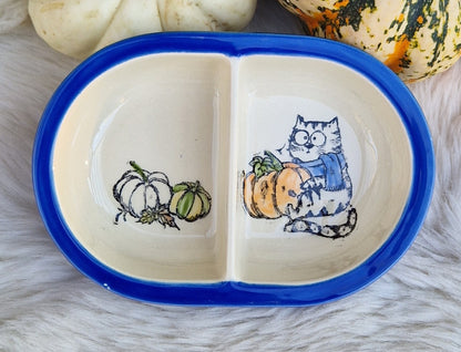 Keramik Schale für Surefeed mit Farbrand "Finn's Kürbis Spaß" geteilte Ausführung