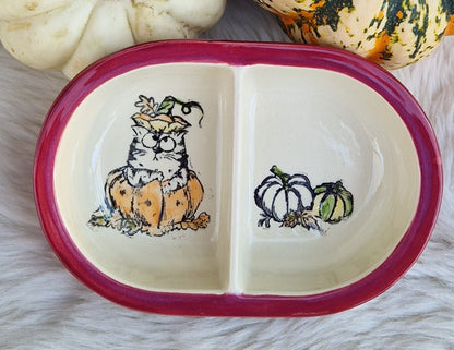 Keramik Schale für Surefeed mit Farbrand "Finn's Kürbis Spaß" geteilte Ausführung