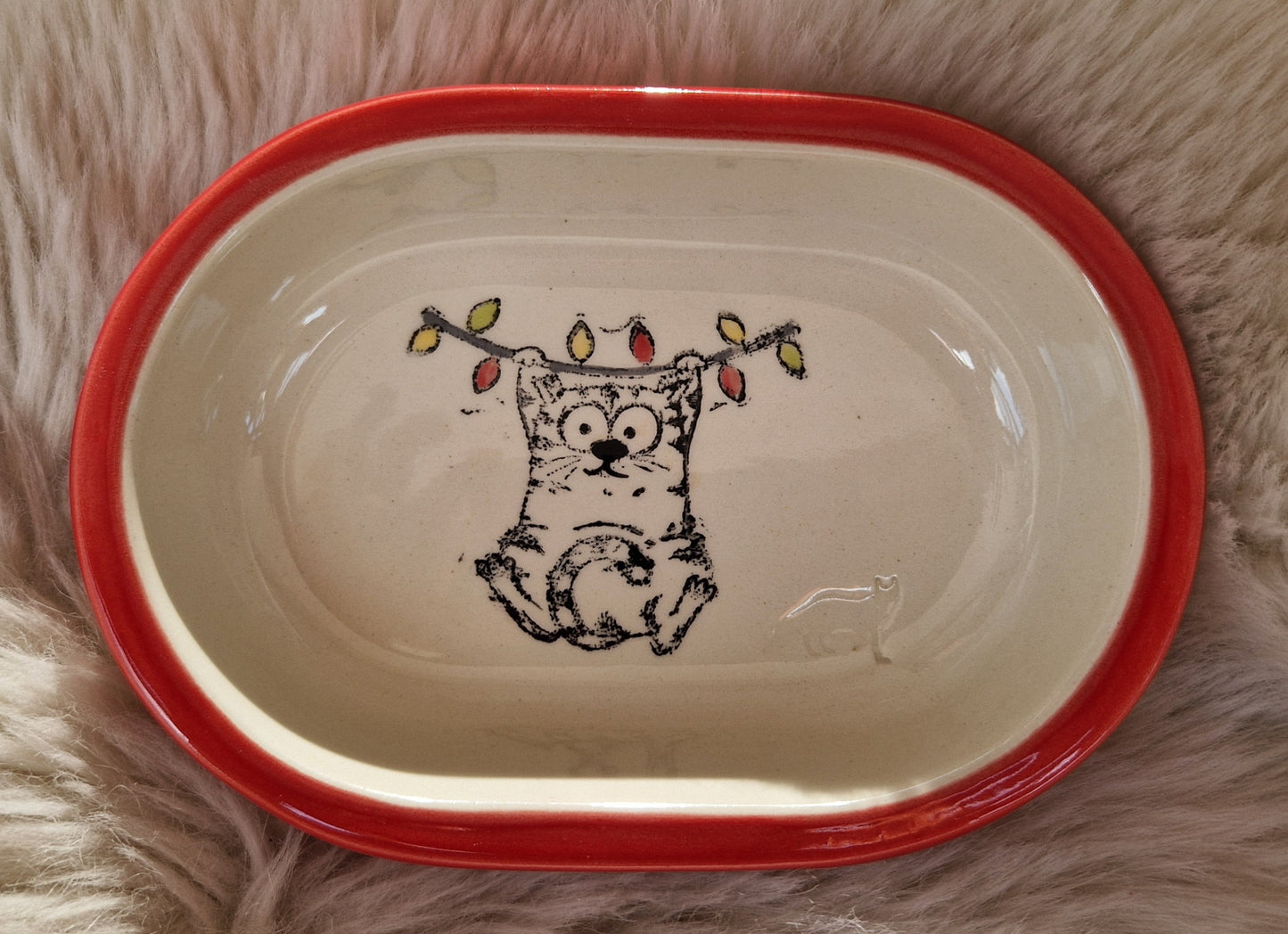 Keramik Schale für Surefeed mit Farbrand "Finns Klimmzüge an der Lichterkette"