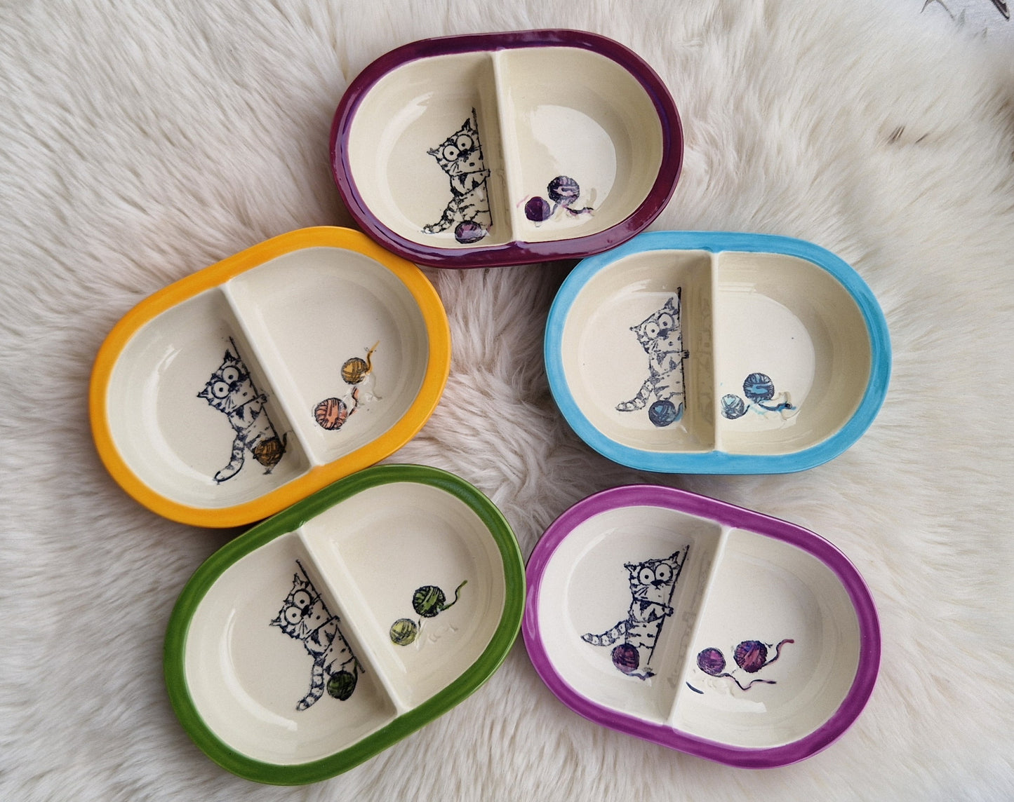 Keramik Schale für Surefeed mit Farbrand "Finn im Woll-Paradies" geteilte Ausführung