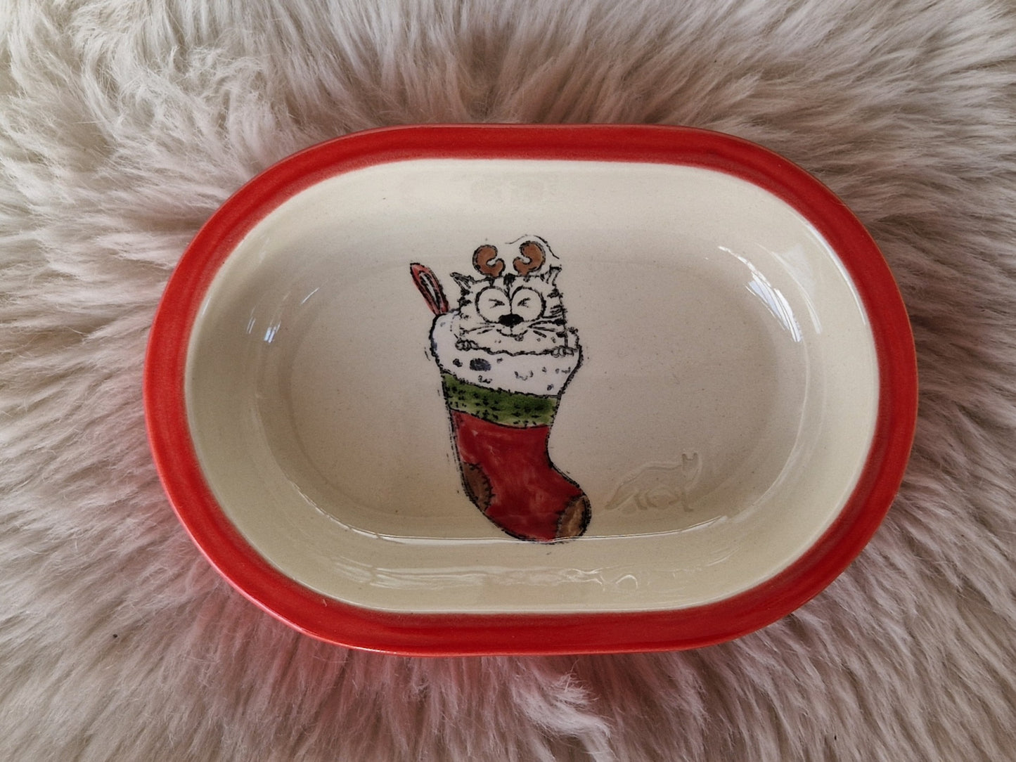 Keramik Schale für Surefeed mit Farbrand "Gefüllte Weihnachtssocke mit Finn"