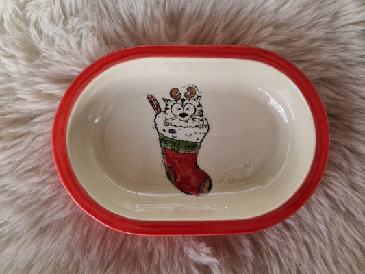 Keramik Schale für Surefeed mit Farbrand "Gefüllte Weihnachtssocke mit Finn"