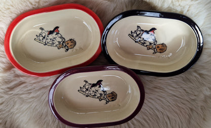 Keramik Schale für Surefeed mit Farbrand "Finn reitet auf dem Besen"