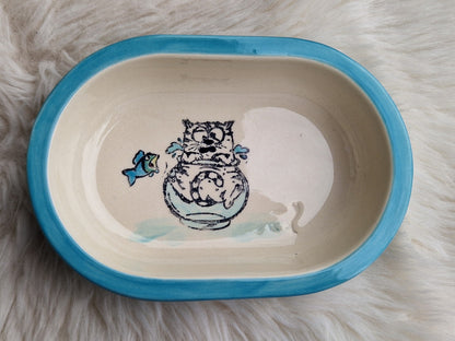 Keramik Schale für Surefeed mit Farbrand "Finn ist ins Fischglas geplumpst"