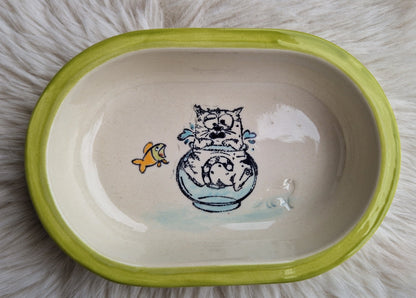 Keramik Schale für Surefeed mit Farbrand "Finn ist ins Fischglas geplumpst"