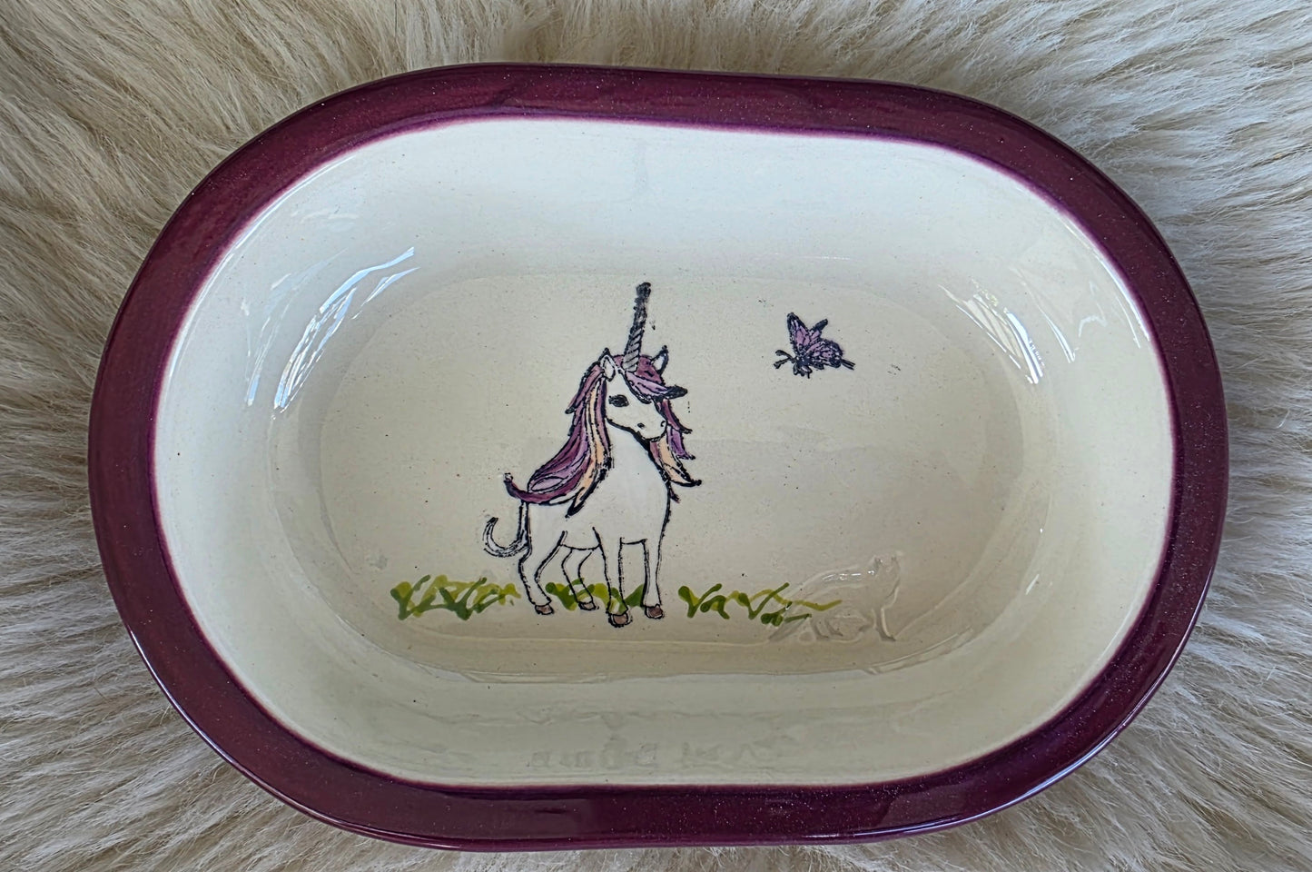 Keramik Schale für Surefeed mit Farbrand "Einhorn mit Schmetterling"