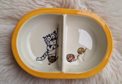 Keramik Schale für Surefeed mit Farbrand "Finn im Woll-Paradies" geteilte Ausführung